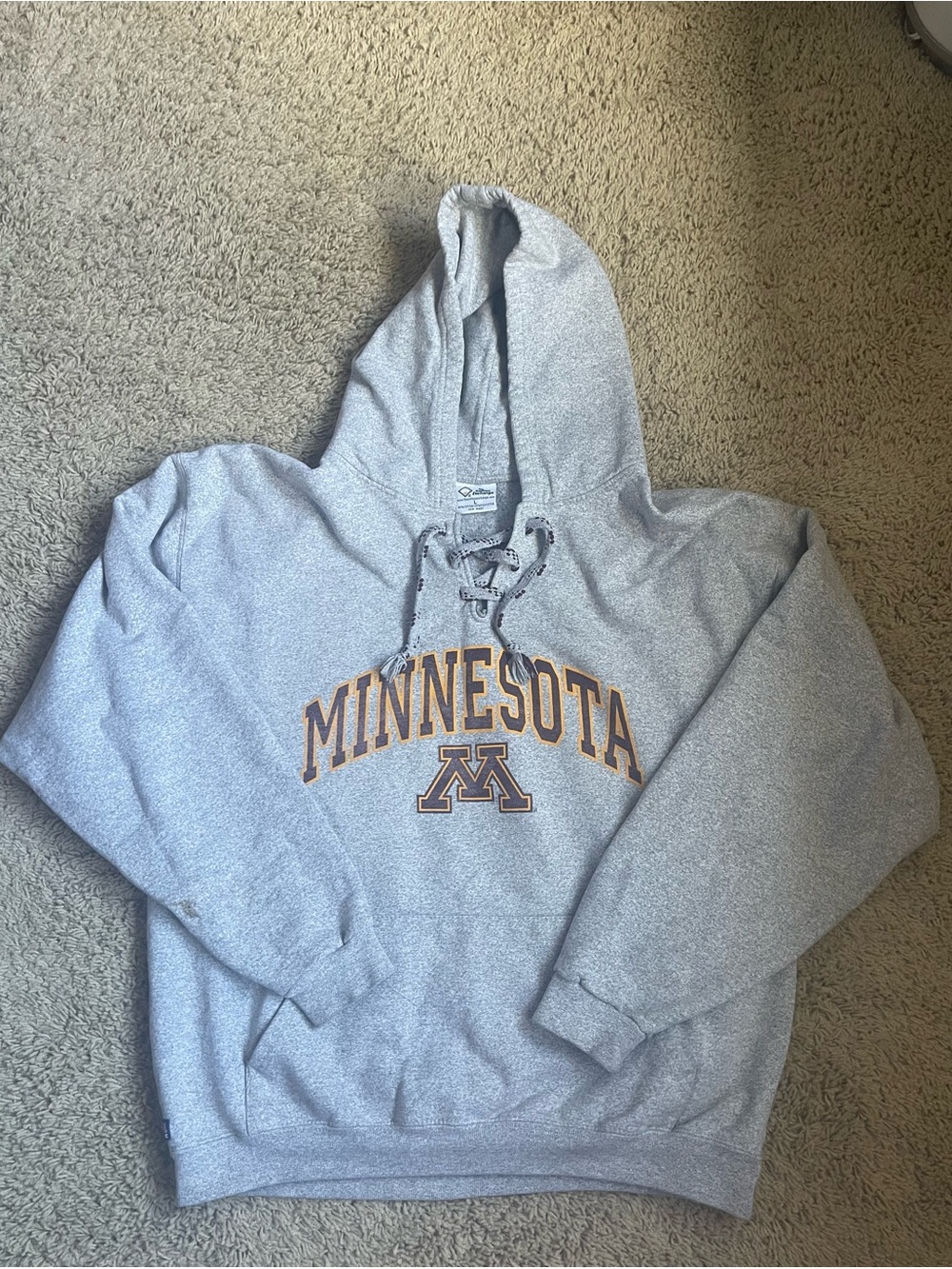 EXCHANGE Gray Hooded Lace-Up Sweatshirt with Maroon Accents